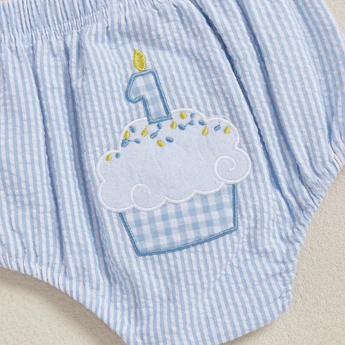 Vista 6 de GOOCHEER Traje de primer cumpleaños para bebé, verano, 1 pastel, pato, rayas, burbujas, pantalones cortos para pañales, ropa