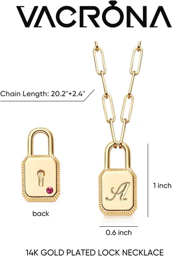 Vista 4 de VACRONA - Collar de 18 quilates con inicial de oro, chapado en oro, con cierre de capa, collar con monograma grabado, letras del abecedario
