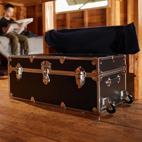 Vista 8 de Rhino Trunk & Case Maletero grande con ruedas extraíbles y bandeja de madera dura, camarero de campamento de verano, baúl universitario, baúl