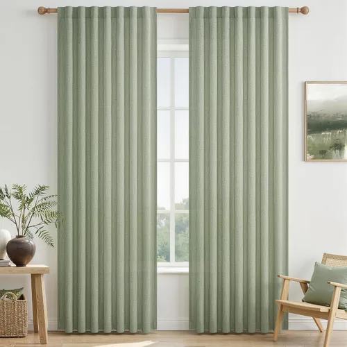 Vista 20 de Cortinas translúcidas de lino beige blanco de 84 pulgadas de largo, 2 paneles, cortinas modernas con filtrado de luz y privacidad, riel de techo
