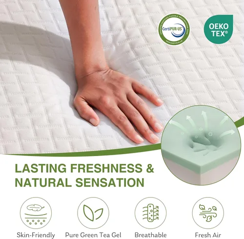Vista 4 de EGOHOME Colchón individual de 5 pulgadas para niños, colchón de espuma viscoelástica con gel de té verde refrescante, alivia la presión con soporte