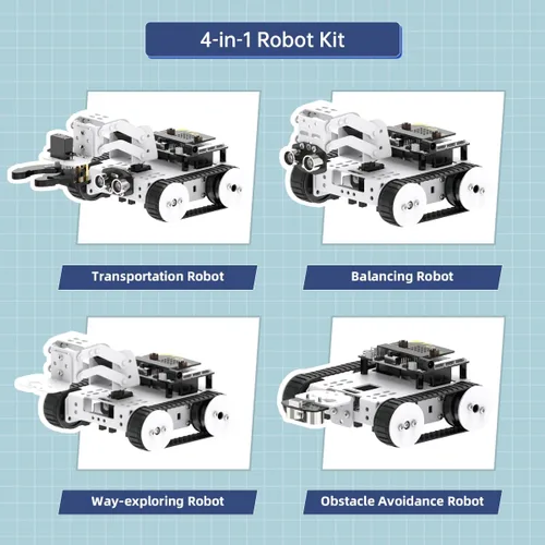 Vista 4 de Qtruck - Robot inteligente 4 en 1 para programación Micro:bit V2, proyecto STEM, kit de robot educativo, auto tanque rastreado para principiantes