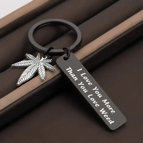 Vista 4 de FOTAP 420 regalos de joyería de marihuana con texto en inglés "I Love You More Than You Love Weed Keychain Boyfriend, regalo