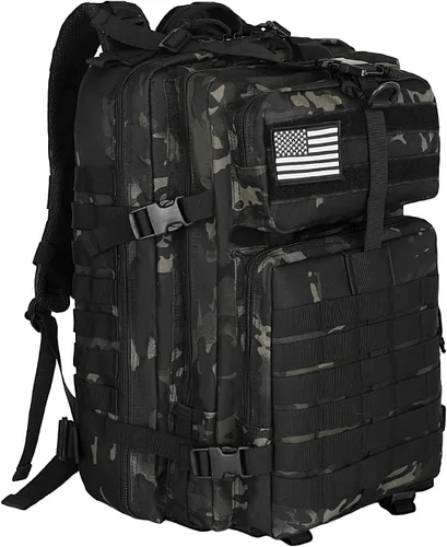 Vista 9 de WOLT Mochila táctica para hombres 45L, mochila militar grande de 3 días, mochila de asalto Molle Rucking mochila senderismo supervivencia, negro