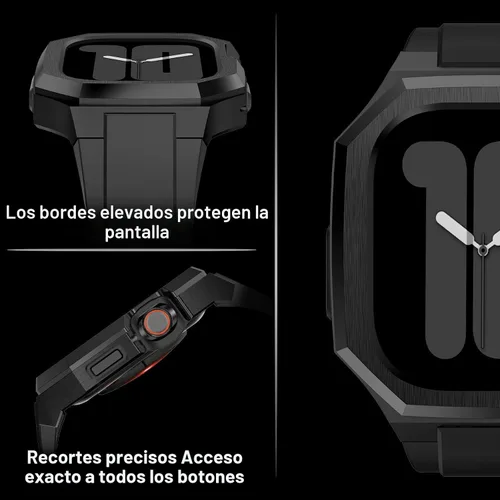 Vista 3 de Estuche de metal de lujo con correa compatible para Apple Watch de 44 mm, 45 mm, 46 mm, 49 mm, cubierta protectora resistente para hombre con correa