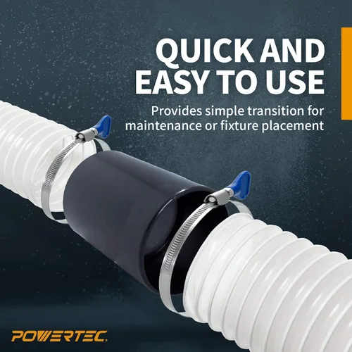 Vista 2 de POWERTEC 70181, unión de adaptador de 2-1/4" y empalme de manguera de 2-1/2", negro