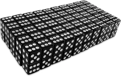 Vista 2 de Super Z Outlet Dados negros estándar de 0.630 in con puntos blancos para juegos de mesa, actividad, recuerdos de fiesta, regalos de juguete