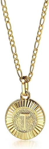 Vista 2 de Trendsmax Initial Necklace Women Girl,Gold Plated Round Letter Pendant Necklace Capital Monogram Necklace A-Z 3mm Figaro 18inch Chain Necklace
