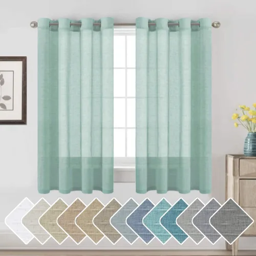 Vista 147 de H.VERSAILTEX Cortinas de lino de mezcla natural para sala de estar/cortinas de lino semitransparentes reductoras de luz de 54 pulgadas de largo
