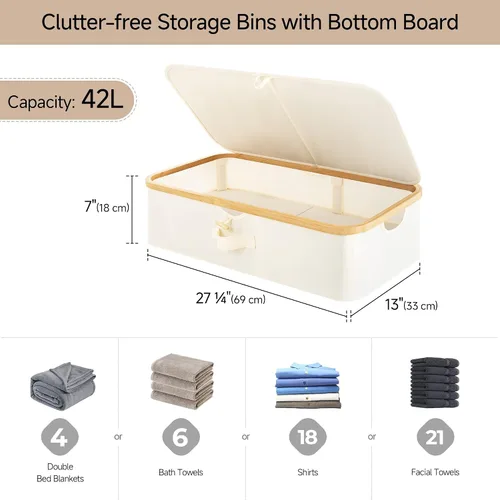 Vista 5 de StorageWorks Paquete de 2 Cajas de Almacenamiento Debajo de la Cama con Marco de Bambú, Contenedor Debajo de la Cama con Tapa Abatible de 42L