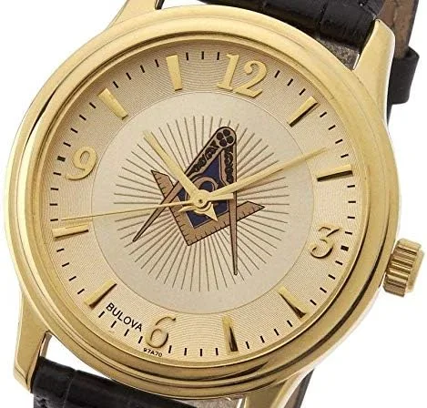 Vista 2 de Nuevo reloj Bulova Masonic Blue Lodge para hombre con acabado dorado Oro Movimiento de cuarzo