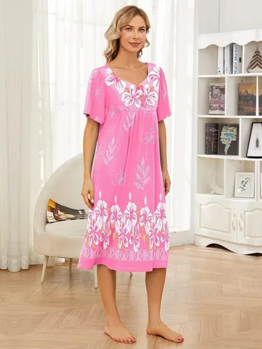 Vista 3 de Vestido de casa con bolsillos para mujer, camisón, vestido de manga corta de descanso, disponible en tallas S-3XL