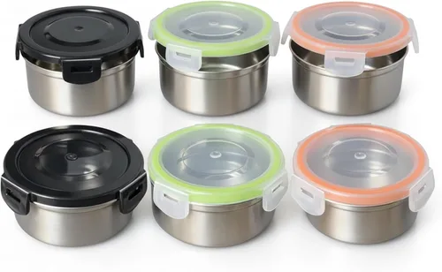 Vista 9 de Paquete de 3 recipientes pequeños de condimentos y inmersión de 4 onzas con tapas a prueba de fugas, tazas de salsa reutilizables de acero
