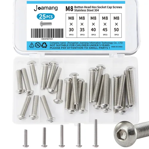 Vista 12 de Tornillos de cabeza de botón M8 x 0.472 in, 0.630 in, 0.709 in, 0.787 in, 0.984 in, acero inoxidable 304, unidad hexagonal Allen métrica, acabado