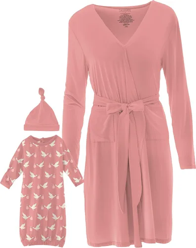 Vista 2 de KICKEE - Conjunto de bata de maternidad y lactancia con canastilla para mujer viscosa súper suave de bambú