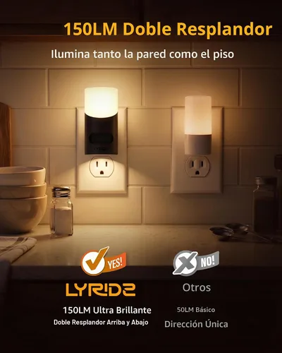 Vista 4 de Lyridz - Luces nocturnas LED enchufables en la pared con sensor de movimiento, luz nocturna regulable de 1 a 150 lm para interior, para dormitorio