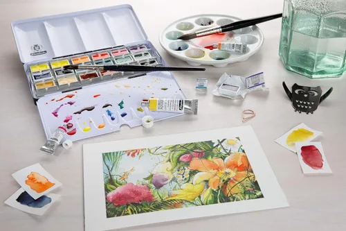 Vista 5 de Schmincke - Caja de color HORADAM AQUARELL con 12 mejores acuarelas, 74312097, caja de metal, juego de pintura, 12 x 1/1 sartenes
