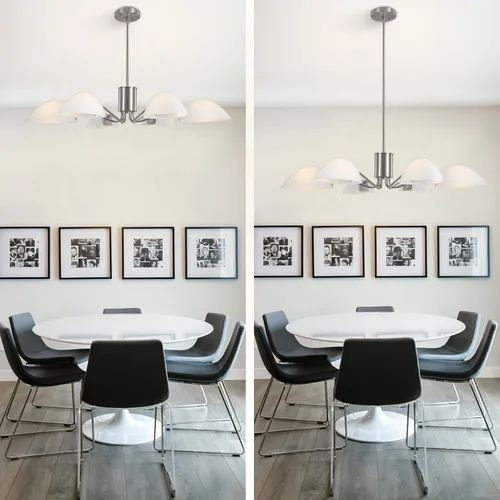 Vista 6 de Candelabros de níquel cepillado con pantallas de vidrio de leche de 34.64 pulgadas, lámpara de comedor de mediados de siglo, moderna lámpara