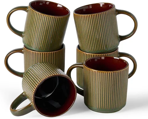 Vista 33 de famiware Juego de 4 tazas de café de 12 onzas, tazas de cerámica con asa Negro (Star-Black)
