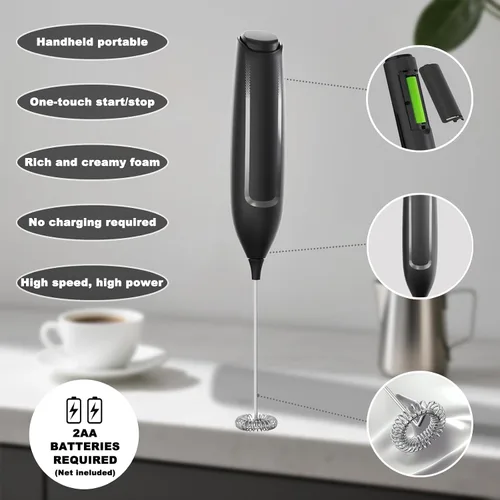 Vista 2 de Espumador de leche con batería de mano, varita silenciosa para espumador de café eléctrico, mezclador de bebidas para café, café con leche