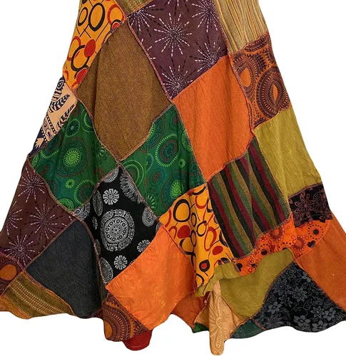 Vista 4 de Agan Traders Falda larga para mujer, estilo gitano, estilo hippie, parches, cintura alta, teñido anudado, talla grande, S - 2X