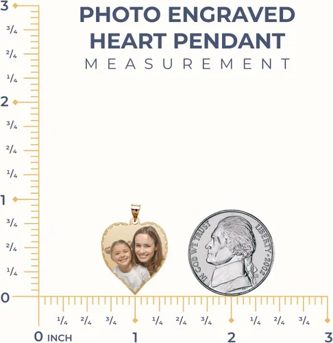 Vista 3 de Colgante personalizable PicturesOnGold.com con foto en forma de corazón grabado, collar con foto, colgante con foto con corte de diamante, 34 x 34