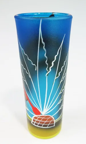 Vista 7 de Vasos de chupito mexicanos para hacer tequila, Pancho con cactus de agave azul, botella pintada a mano, 4 vasos de chupito