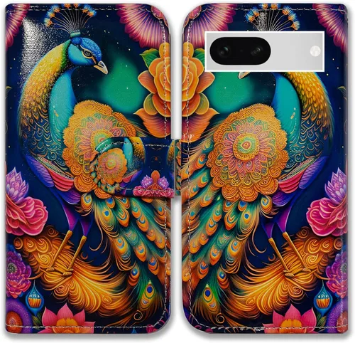Vista 13 de Bcov Funda para Pixel 7a, diseño de pájaro negro de cuero verde con tapa para teléfono con ranura para tarjetas, soporte para Google Pixel 7a