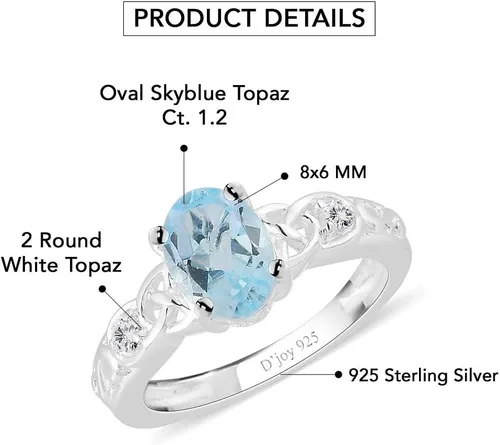 Vista 4 de Compra hermosos anillos de compromiso LC para mujer, piedra de topacio azul, plata de ley 925, piedra natal de amor, Metal, Topacio