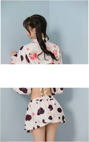 Vista 5 de Disfraz sexy de anime para mujer, Lolita Kawaii Milk Cow Juego de rol, falda de lencería traviesa traje de criada