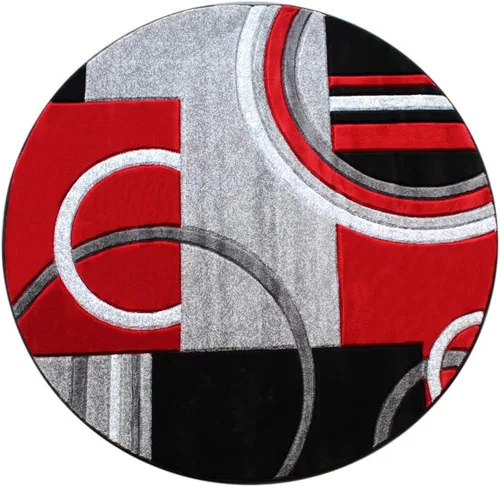 Vista 8 de Masada Rugs, Sophia Collection - Alfombra de área tallada a mano, moderna, contemporánea, rojo, gris, blanco, negro (2 pies x 7 pies 3 pulgadas)