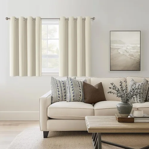 Vista 7 de ChrisDowa Cortinas 100% Opacas de Abedul Sólido de 45 Pulgadas de Largo, 2 Paneles para Dormitorio y Sala de Estar, Estilo Granja Oscurecedoras