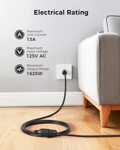 Vista 2 de Cable Matters - Paquete de 2 cables de extensión de alimentación cortos de 16 AWG, resistentes de 13 A, 1 pie, 3 clavijas, NEMA 5-15P a NEMA 5-15R