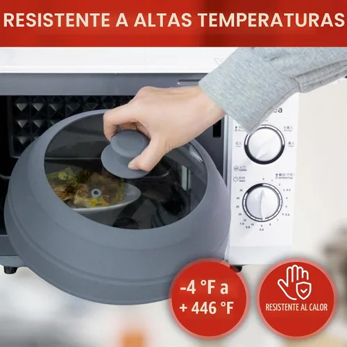 Vista 4 de Javson Cubierta de vidrio para microondas para alimentos, tapa grande de vidrio templado y silicona de 10.8 pulgadas, resistente al calor, protector