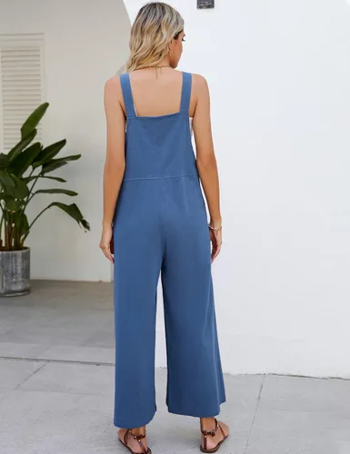 Vista 6 de Kissonic Overol holgado y cómodo para mujer, estilo casual, de algodón, ajuste holgado, pierna ancha, con correas ajustables