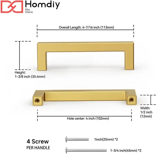 Vista 2 de homdiy Paquete de 6 Tiradores Dorados de 4 Pulgadas para Gabinetes Tiradores de Gabinetes de Cocina Tiradores de Gabinetes de Latón Cepillado