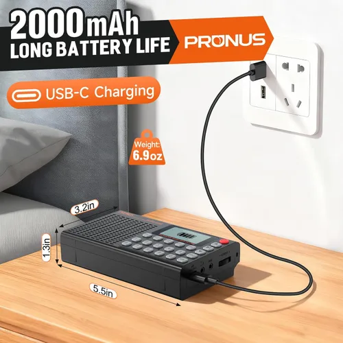 Vista 6 de PRUNUS J168 AM FM Radio Altavoz Bluetooth, preestablecido, excelente recepción, reproducción de tarjeta TF, temporizador de sueño, carga USB C