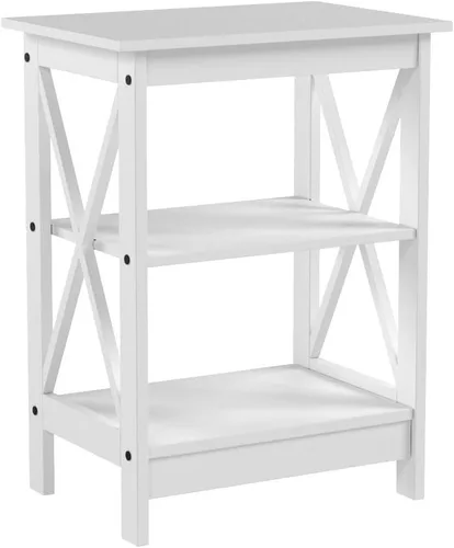 Vista 4 de White Finish Wooden X-Design Chair Side End Table with 3-tier Shelf