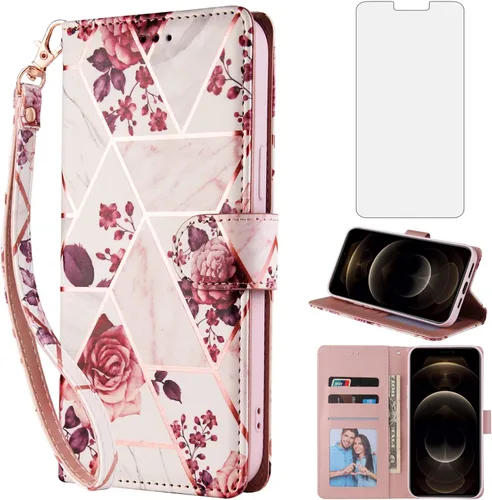 Vista 10 de Funda compatible con iPhone 12 Pro Max 6.7 y protector de pantalla de vidrio templado, funda de cuero con tapa para iPhone 12promax 5G i 12s Plus