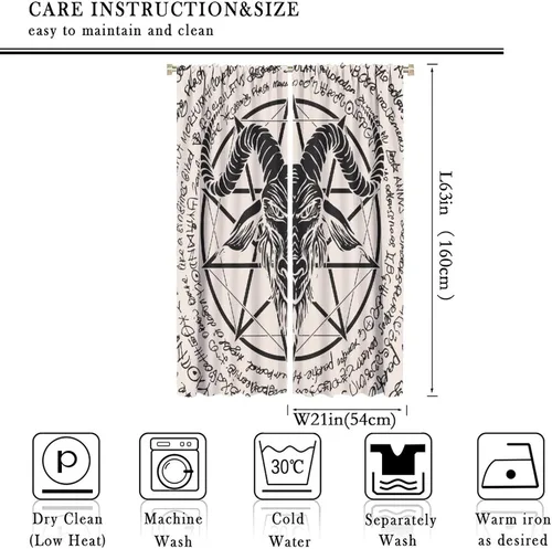 Vista 2 de BAEKJIN Cortinas de cabeza de cabra, diseño de calavera malvada, bruja, símbolo misterioso, bolsillo para barra, cortinas opacas para ventana, juego