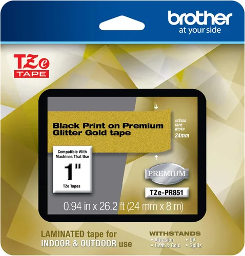 Vista 46 de Brother - Cinta laminada Negro sobre Amarillo, 24 mm Empaquetado al menudeo, Negro sobre blanco