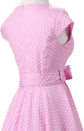 Vista 4 de Vestidos vintage de los años 50 para mujer, vestido de cóctel retro estilo halter de los años 50, a lunares, pinup, Rockabilly Audrey Hepburn