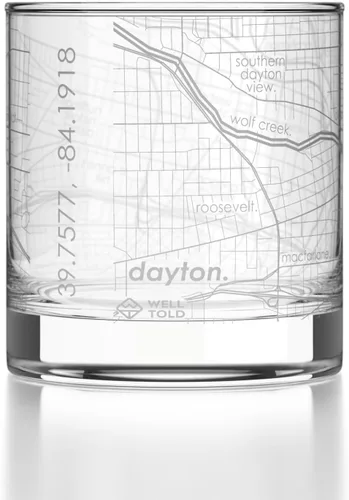Vista 90 de Well Told Vaso de rocas grabado con mapa de Akron, Ohio, cristalería estilo antiguo (325ml, transparente) Vaso de bourbon grabado, regalos