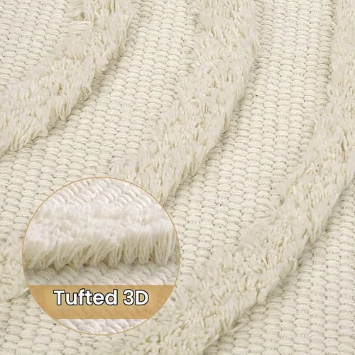 Vista 4 de Uphome - Alfombras de baño boho de 2 x 3 pies, color beige, con protección contra el mal de ojo, tul con borlas, suave, lavable a máquina