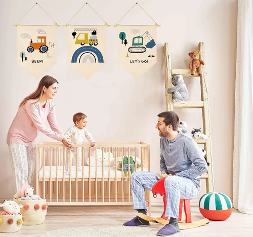 Vista 3 de Transporte, construcción, construcción de vehículos, decoración de guardería, decoración de bandera para bebés, niños, recién nacidos, banderines