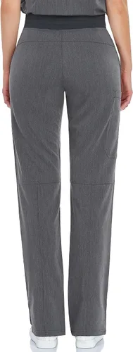 Vista 2 de COMENII Pantalones médicos para mujer, pantalones de tiro medio de pierna recta con cintura de yoga de punto, pantalones quirúrgicos antiarrugas