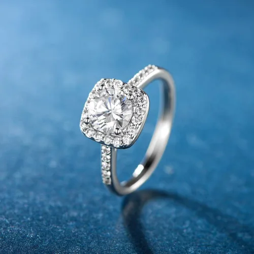 Vista 5 de MDFUN Anillo de compromiso para mujer, chapado en oro blanco de 18 quilates, con circonia cúbica, halo, promesa de eternidad