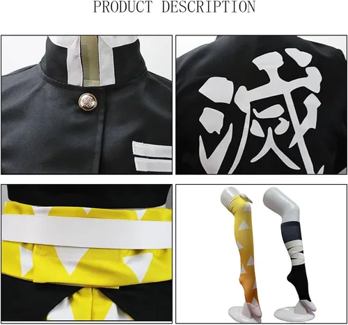 Vista 5 de Juejuezi Nuevo Zenitsu Tanjirou Cosplay Disfraz Anime Kimono Halloween Off Hombro Falda Shinobu traje con pendientes