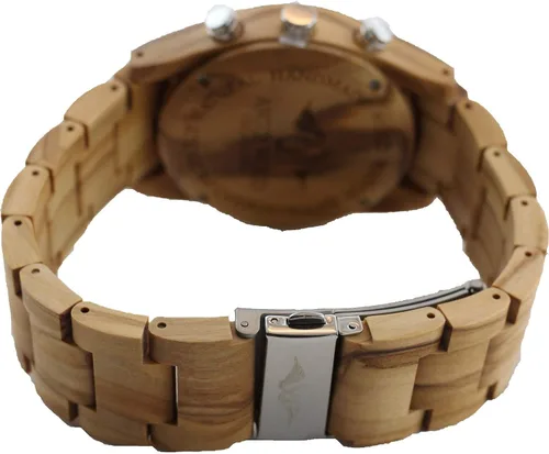 Vista 5 de Madera de arce reloj con diales Múltiples Color Plateado y Negro con pulsera de arce
