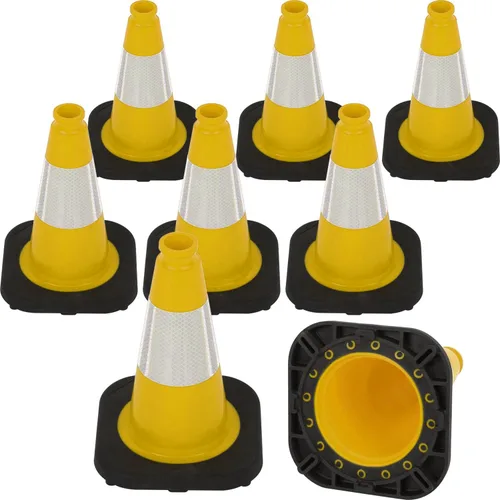 Vista 13 de Conos de Tráfico de PVC Naranja/Verde Fluorescente, Cono de Estacionamiento con Base Negra Pesada Estructuralmente Estable Resistente a